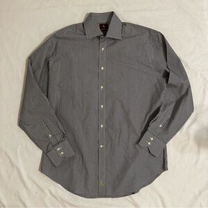 Men’s Tailorbyrd Button Up Shirt Size L Black & White Check Long Sleeve Collared